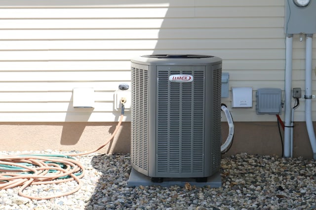 exterior view of central air condition unit and electric meter