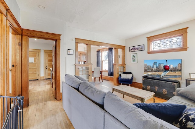 living room featuring light wood-style flooring