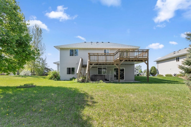 7724 385th St, North Branch, MN 55056 - back of house with a deck, stairway, a yard, and a hot tub