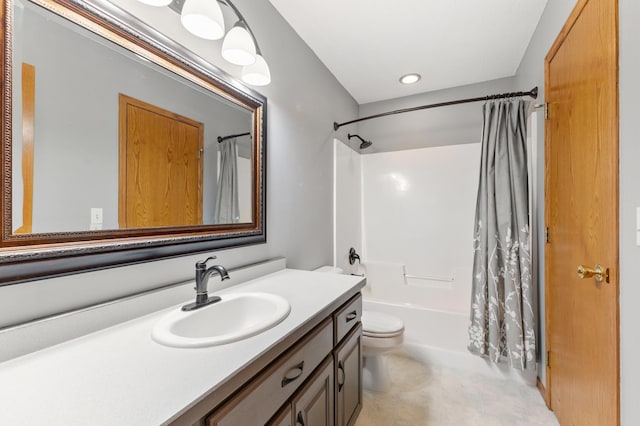 7724 385th St, North Branch, MN 55056 - full bath with toilet, shower / tub combo, vanity, and recessed lighting