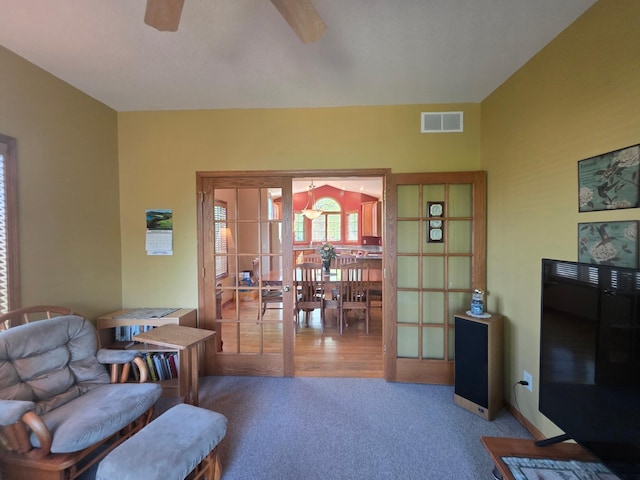 1073 Harvest Way, Lake City, MN 55041 - sitting room featuring carpet flooring, french doors, and a ceiling fan