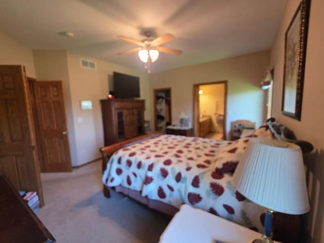 1073 Harvest Way, Lake City, MN 55041 - carpeted bedroom with a ceiling fan and a fireplace