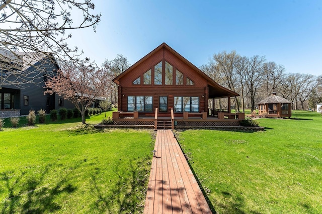 37009 Blarney Beach Rd, Everts Twp, MN 56515 - rear view of house featuring a lawn and a gazebo