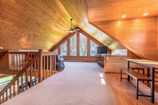 37009 Blarney Beach Rd, Everts Twp, MN 56515 - bedroom featuring wooden ceiling, lofted ceiling, and baseboard heating
