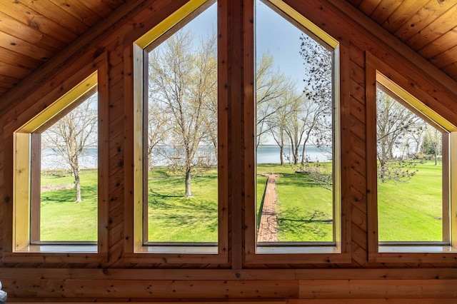 37009 Blarney Beach Rd, Everts Twp, MN 56515 - doorway featuring a water view and wood ceiling