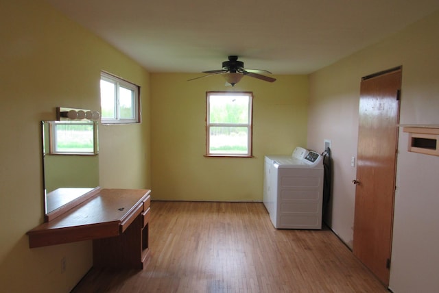 29618 110th Pl, Sturgeon Lake, MN 55783 - laundry room with washer / clothes dryer, light wood-style flooring, and ceiling fan