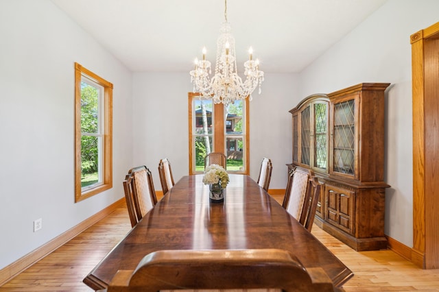 1112 4th St S, Stillwater, MN 55082 - dining space with light wood finished floors, a chandelier, and baseboards