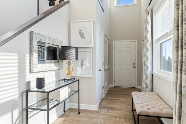 14420 Allerton Way, Rosemount, MN 55068 - doorway to outside with wood finished floors, baseboards, and a high ceiling