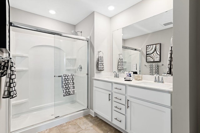 14420 Allerton Way, Rosemount, MN 55068 - full bathroom featuring a stall shower, double vanity, and recessed lighting