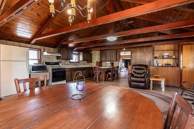 23711 Clarissa Haven Dr, Girard Twp, MN 56551 - dining space featuring wooden ceiling and a chandelier