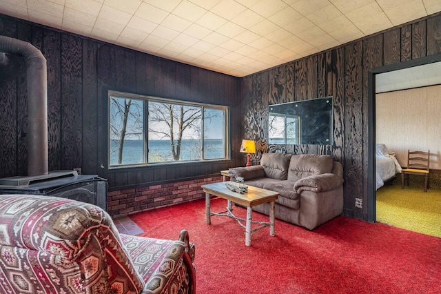 23711 Clarissa Haven Dr, Girard Twp, MN 56551 - living area with carpet floors and wooden walls