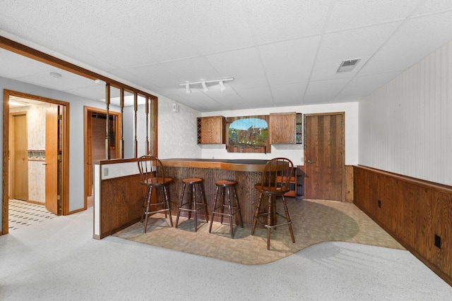38546 Grand Ave, North Branch, MN 55056 - indoor bar with a wainscoted wall, wooden walls, and light colored carpet