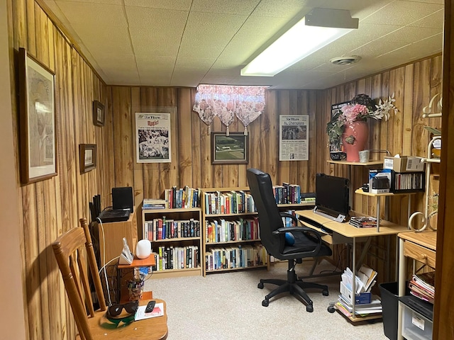 112 Walnut St, Dawson, MN 56232 - home office featuring carpet and wood walls