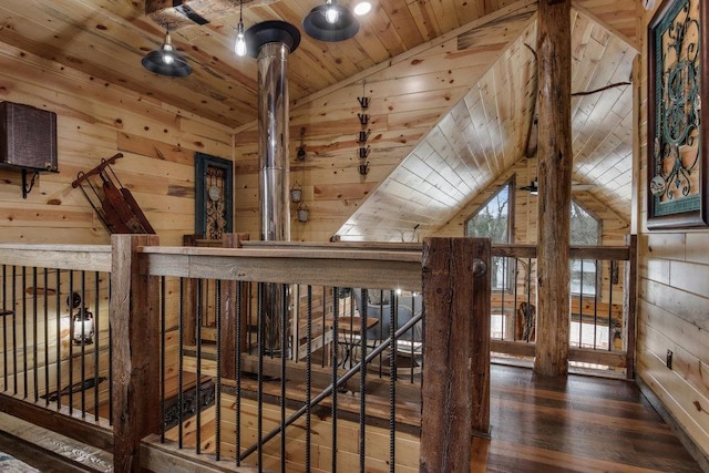 29917 Bay Dr, Danbury, WI 54830 - bonus room with wood walls, wood ceiling, hardwood / wood-style floors, and vaulted ceiling