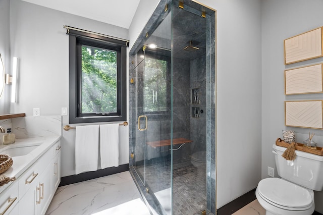 5191 159th Ave NW, Andover, MN 55304 - full bath with toilet, vanity, marble finish flooring, and a stall shower