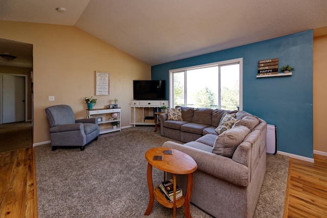 11372 75th St NE, Otsego, MN 55301 - living room featuring vaulted ceiling, baseboards, and wood finished floors