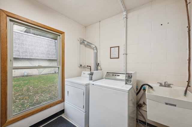923 11th Ave S Unit 8, Hopkins, MN 55343 - washroom with separate washer and dryer, laundry area, concrete block wall, and a sink