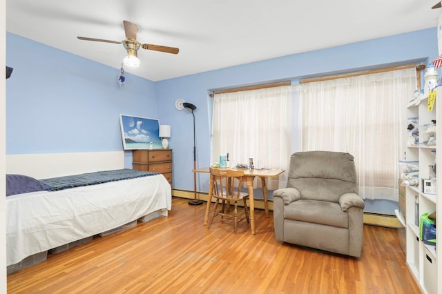 1494 21st Ave NW Unit 4, New Brighton, MN 55112 - bedroom with wood finished floors, a baseboard radiator, and ceiling fan