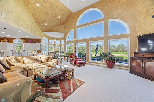 4126 Timberline Dr S, Fargo, ND 58104 - carpeted living area with high vaulted ceiling and recessed lighting