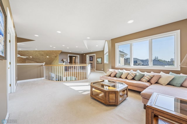 4126 Timberline Dr S, Fargo, ND 58104 - living area featuring light colored carpet, baseboards, and recessed lighting