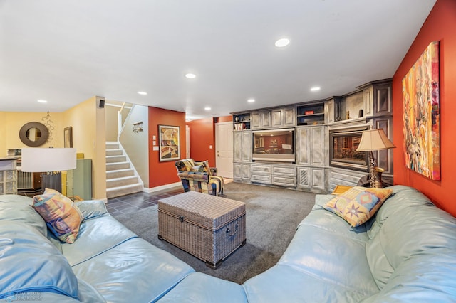 4126 Timberline Dr S, Fargo, ND 58104 - living area featuring stairway, recessed lighting, and baseboards