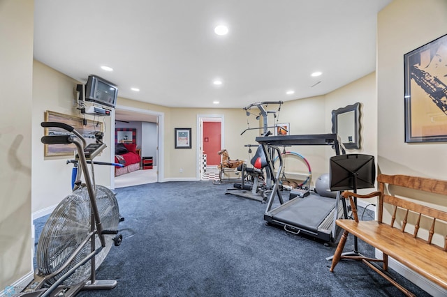 4126 Timberline Dr S, Fargo, ND 58104 - exercise room with recessed lighting, carpet floors, and baseboards