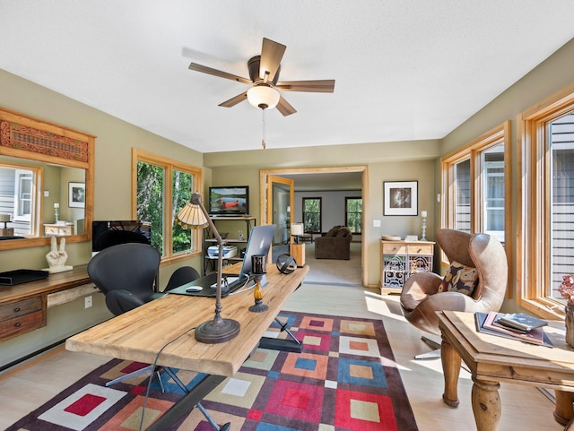 12576 Ridgewood Dr NW, Elk River, MN 55330 - home office featuring plenty of natural light, a ceiling fan, and wood finished floors