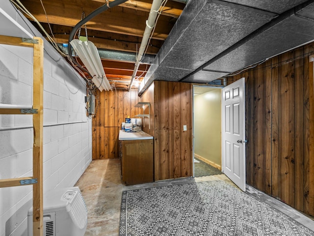 12576 Ridgewood Dr NW, Elk River, MN 55330 - basement with wood walls and concrete block wall