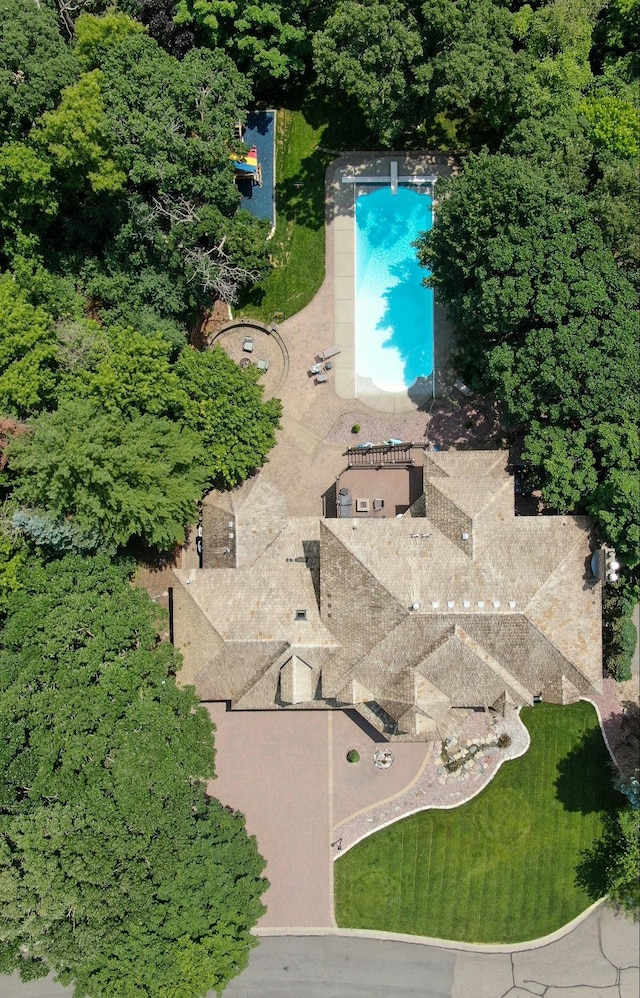 aerial overview of property's location featuring a pool area