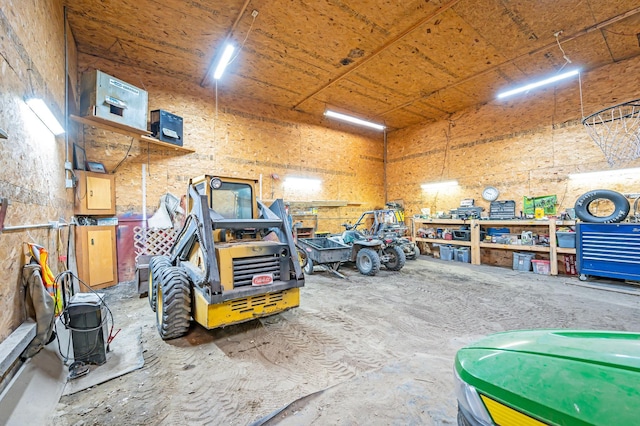 garage featuring a workshop area