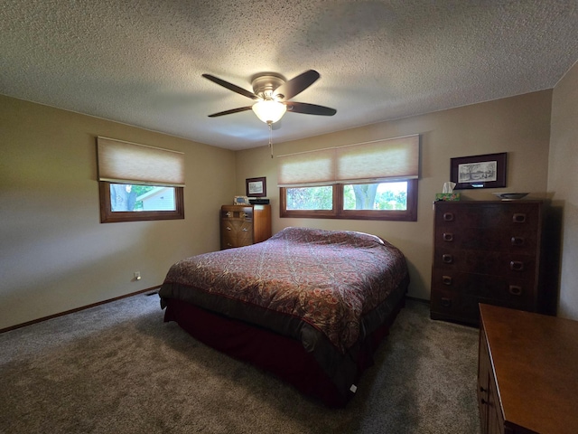 1085 20th St, Windom, MN 56101 - carpeted bedroom with multiple windows, a ceiling fan, and a textured ceiling