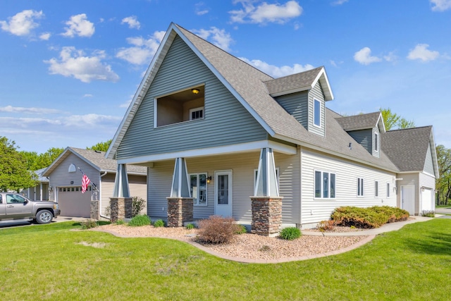 173 Cardinal Ln, Clearwater, MN 55320 - view of front of property featuring a front yard, roof with shingles, a garage, and covered porch