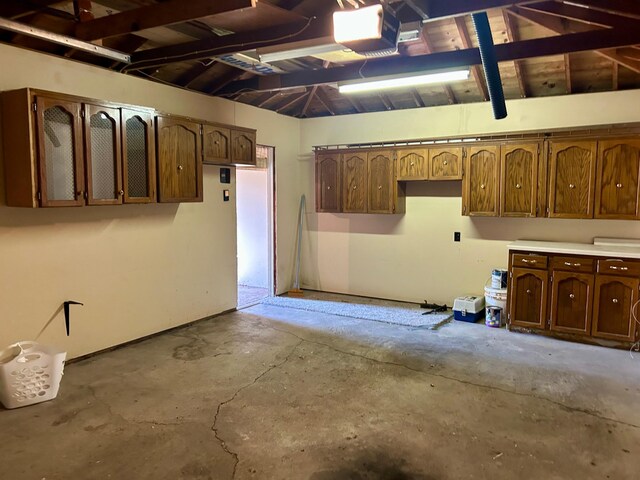 garage with a garage door opener