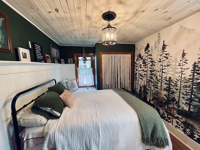 506 2nd St S, Tower, MN 55790 - bedroom featuring wood ceiling, a chandelier, and ornamental molding