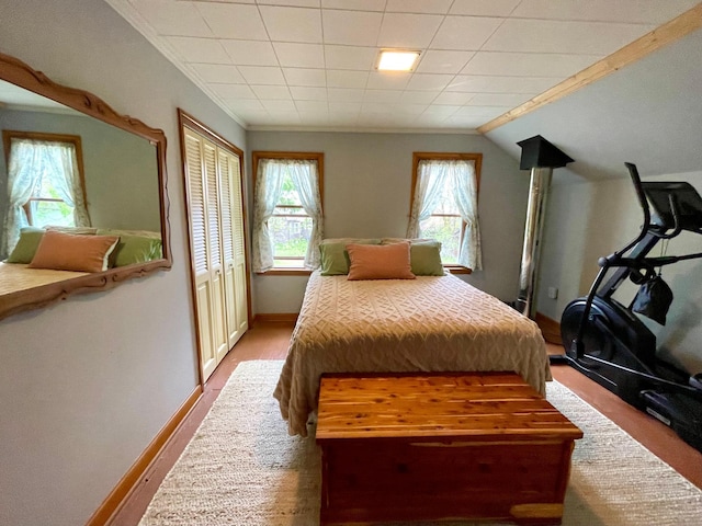 506 2nd St S, Tower, MN 55790 - bedroom with multiple windows, baseboards, a closet, and ornamental molding