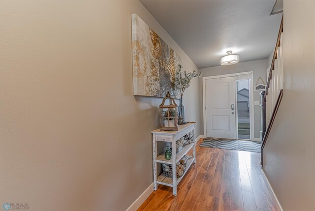 entrance foyer featuring baseboards and wood finished floors