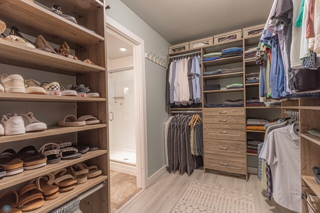 spacious closet with light wood-style flooring