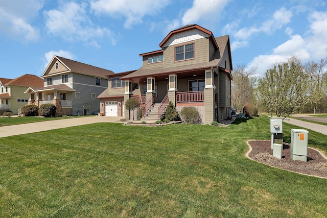 1901 11th St N, Sartell, MN 56377 - craftsman house featuring concrete driveway, a porch, a garage, a front lawn, and a shingled roof