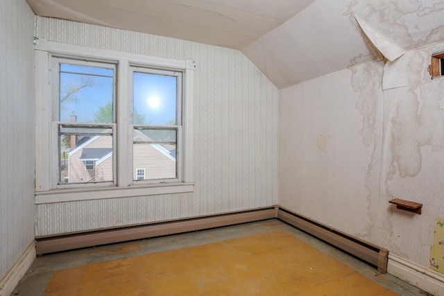 414 4th St, Winthrop, MN 55396 - bonus room with vaulted ceiling, wallpapered walls, and baseboard heating