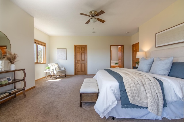 532 150th St, Alden Twp, WI 54001 - bedroom with baseboards, carpet flooring, ceiling fan, and ensuite bath