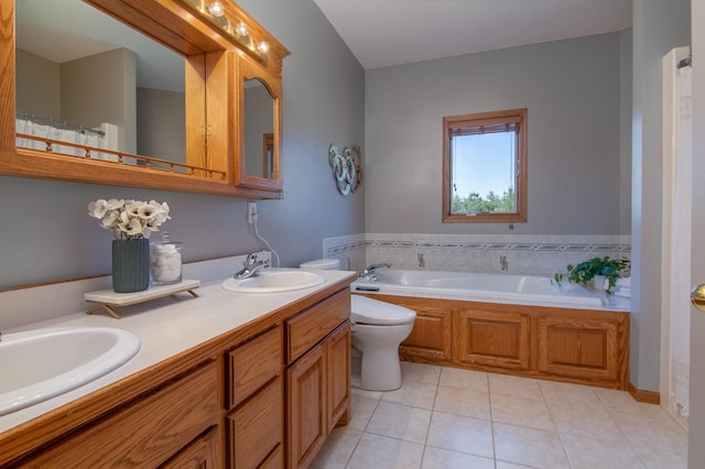532 150th St, Alden Twp, WI 54001 - bathroom featuring tile patterned flooring, a bath, double vanity, and toilet