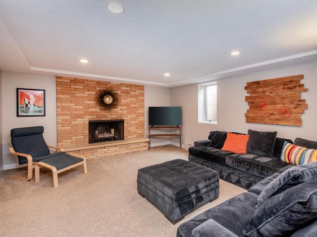 3509 Coolidge St NE, Saint Anthony, MN 55418 - carpeted living area featuring recessed lighting, a fireplace, and a baseboard radiator