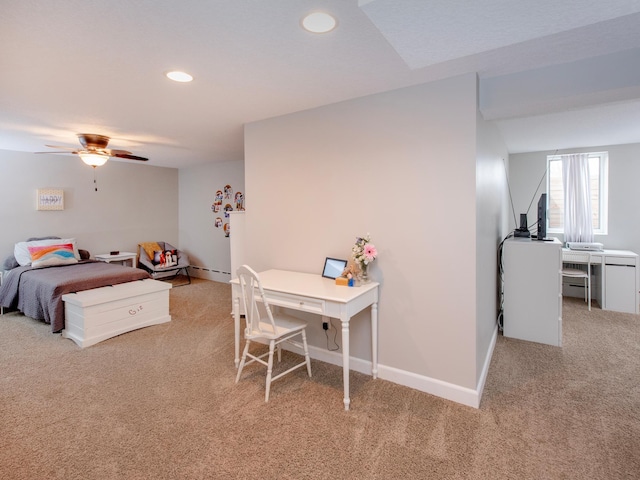 3509 Coolidge St NE, Saint Anthony, MN 55418 - bedroom featuring light colored carpet, recessed lighting, and a ceiling fan