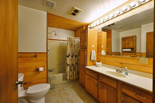 9262 Park Ave, Solon Springs, WI 54873 - full bathroom with toilet, vanity, tile patterned flooring, shower / bathtub combination with curtain, and wood ceiling