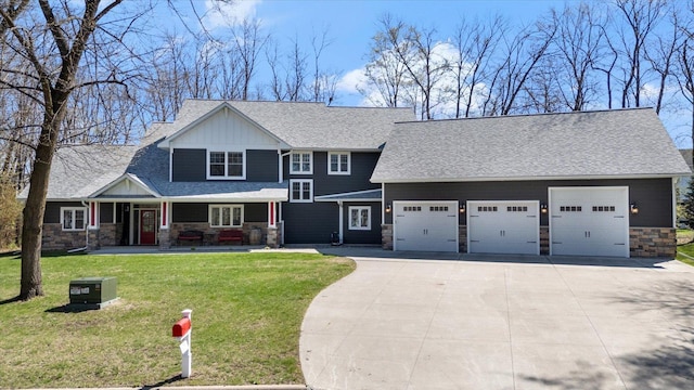 701 Chalupsky Ave SE, New Prague, MN 56071 - craftsman house with stone siding, driveway, an attached garage, a porch, and a front yard