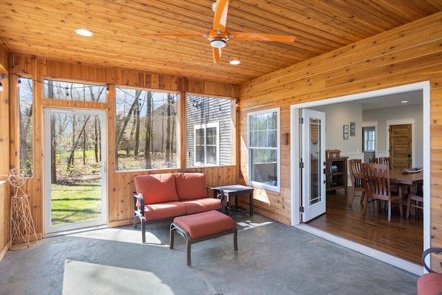 701 Chalupsky Ave SE, New Prague, MN 56071 - sunroom / solarium featuring plenty of natural light, ceiling fan, and an outdoor hangout area