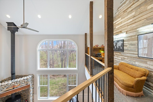 701 Chalupsky Ave SE, New Prague, MN 56071 - hall with wooden walls, a towering ceiling, and recessed lighting