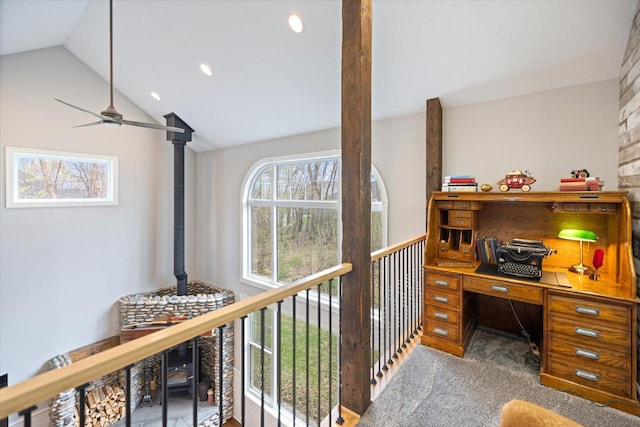 701 Chalupsky Ave SE, New Prague, MN 56071 - office space with healthy amount of natural light, lofted ceiling, carpet, ceiling fan, and recessed lighting