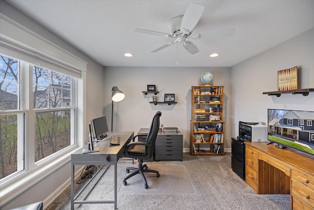 701 Chalupsky Ave SE, New Prague, MN 56071 - carpeted home office featuring baseboards, a ceiling fan, and recessed lighting