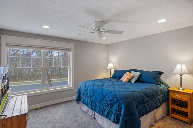 701 Chalupsky Ave SE, New Prague, MN 56071 - bedroom with carpet flooring, baseboards, recessed lighting, a textured ceiling, and a ceiling fan